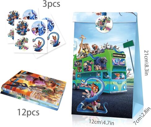 Mengyao Cute Cartoon Animals Party favor Gift Bags with Stickers, Movie Theme Candy Treat Bags, Birthday Party Decorations Supplies in Saudi Arabia