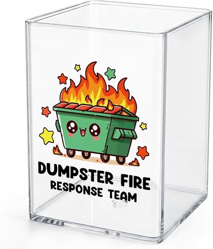 Funny Dumpster Fire Desk Accessories Dumpster Fire Gifts Office Desk Pencil Holder for Women Men Manager Coworker Administrative Professional Boss Day Gifts Acrylic Pen Holder Pencil Pen Cup in Saudi Arabia