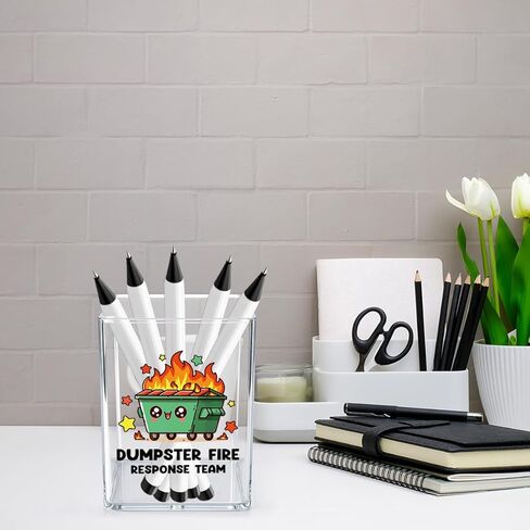 Funny Dumpster Fire Desk Accessories Dumpster Fire Gifts Office Desk Pencil Holder for Women Men Manager Coworker Administrative Professional Boss Day Gifts Acrylic Pen Holder Pencil Pen Cup in Saudi Arabia