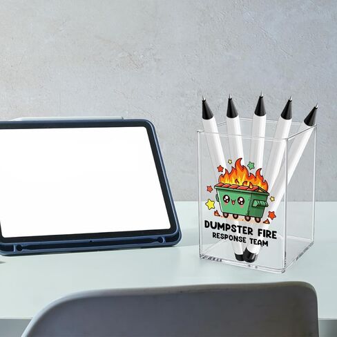Funny Dumpster Fire Desk Accessories Dumpster Fire Gifts Office Desk Pencil Holder for Women Men Manager Coworker Administrative Professional Boss Day Gifts Acrylic Pen Holder Pencil Pen Cup in Saudi Arabia