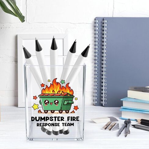 Funny Dumpster Fire Desk Accessories Dumpster Fire Gifts Office Desk Pencil Holder for Women Men Manager Coworker Administrative Professional Boss Day Gifts Acrylic Pen Holder Pencil Pen Cup in Saudi Arabia