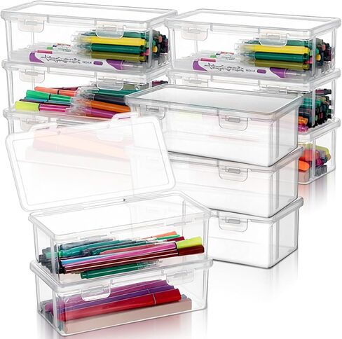 COMNICO 12 Packs Clear Pencil Box, Large Plastic Pencil Case Containers with Lid Storage Boxes Bulk Office Supplies Art Craft Marker Organizer for Crayon Pencils Art Pen in Kuwait