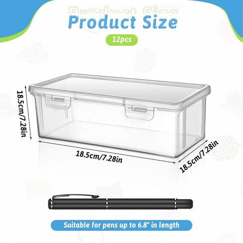 COMNICO 12 Packs Clear Pencil Box, Large Plastic Pencil Case Containers with Lid Storage Boxes Bulk Office Supplies Art Craft Marker Organizer for Crayon Pencils Art Pen in Kuwait