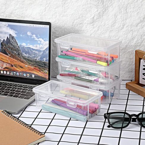 COMNICO 12 Packs Clear Pencil Box, Large Plastic Pencil Case Containers with Lid Storage Boxes Bulk Office Supplies Art Craft Marker Organizer for Crayon Pencils Art Pen in Kuwait