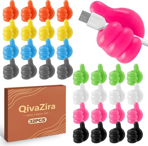 32 Pack Thumbs Up Wall Hooks Silicone Thumb Cable Clips Self Adhesive Cord Organizer for Desk Office Home Wire Management Key Holder Pencil Hanger Multi Color in Saudi Arabia