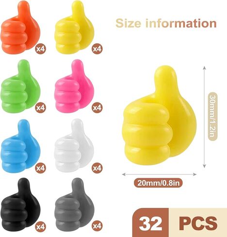 32 Pack Thumbs Up Wall Hooks Silicone Thumb Cable Clips Self Adhesive Cord Organizer for Desk Office Home Wire Management Key Holder Pencil Hanger Multi Color in Saudi Arabia