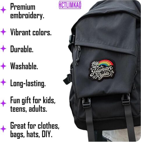 Big Fan of Human Rights Patch Retro Rainbow Liberal Feminist Social Justice Protest Sew-On/Iron-On Embroidered Patches DIY Applique for Backpacks, Army Vests, Gym Bags, Hats 3 Inches in Saudi Arabia