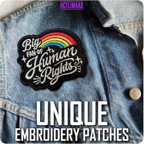 Big Fan of Human Rights Patch Retro Rainbow Liberal Feminist Social Justice Protest Sew-On/Iron-On Embroidered Patches DIY Applique for Backpacks, Army Vests, Gym Bags, Hats 3 Inches in Saudi Arabia