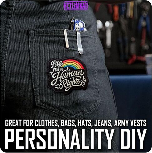 Big Fan of Human Rights Patch Retro Rainbow Liberal Feminist Social Justice Protest Sew-On/Iron-On Embroidered Patches DIY Applique for Backpacks, Army Vests, Gym Bags, Hats 3 Inches in Saudi Arabia
