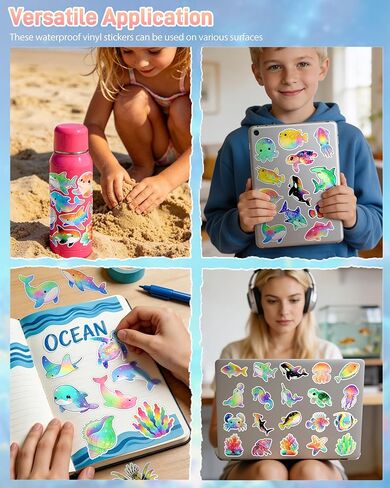 100 Pcs Cartoon Ocean Animal Stickers for Kids Adults, Cute Rainbow Animal Sticker Pack, Waterproof Vinyl Under the Sea Decals, Fish Turtle Stickers for Water Bottle, Laptop, Sea Life Party Favors in Saudi Arabia
