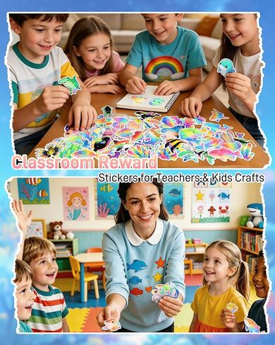 100 Pcs Cartoon Ocean Animal Stickers for Kids Adults, Cute Rainbow Animal Sticker Pack, Waterproof Vinyl Under the Sea Decals, Fish Turtle Stickers for Water Bottle, Laptop, Sea Life Party Favors in Saudi Arabia