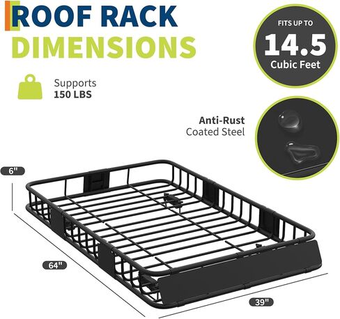 64" x 39" Universal Roof Rack Basket – Heavy Duty Top Mount Cargo Carrier with Weather-Resistant Steel Construction for Car, Truck & SUV Luggage Transport in Saudi Arabia