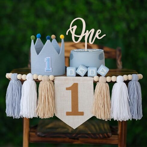 Colourful Rainbow Dot 1st High Chair Banner Conical Cap Primary Colors Cake Topper for Boys Girls Birthday Party Decorations in Saudi Arabia