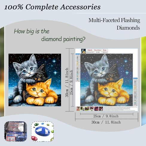 Aicomeon Cat Diamond Art Kits for Adults 5D Full Drill Round Diamond Painting Kit for Beginners, DIY Gem Art for Home Wall Decor & Gift 12x12 Inch in Saudi Arabia