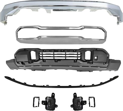 Front Bumper Face Bar Kit Chrome Compatible with 2022 2023 2024 2025 GMC Sierra 1500 W/Valance & Fog Lights, W/O Sensor Holes in Saudi Arabia