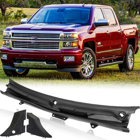 Grill Windshield Wiper Cowl Panel for 2014 2015 Chvey Silverado 1500 Front Window Cover Top Panel W/Extension End Caps W/Water Nozzle Pipe Replacement for 23207951 22776511 23178015 in Kuwait