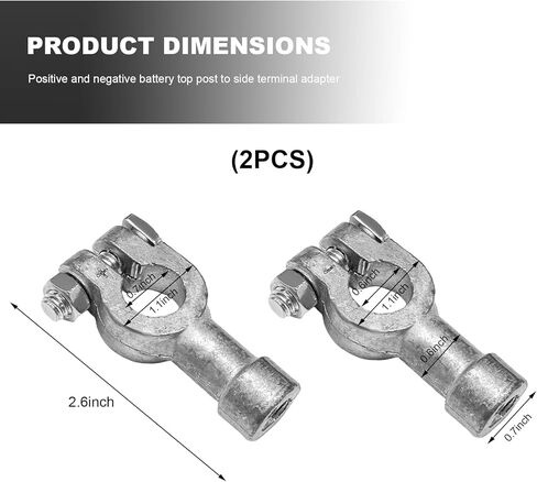 Sun Walker 2PCS Car Battery Terminal Connectors, Auto Positive & Negative Top Post to Side Post Terminal Adapter, Heavy Duty Lead Conversion Battery Connector for Car Truck Marine Boat in Kuwait