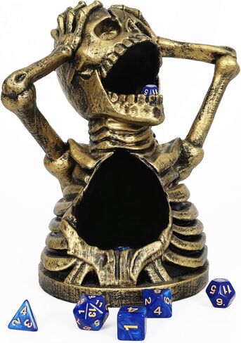 Skull Dice Tower for DND - Dice Rolling Tower for Dungeons and Dragons RPG Tabletop Games, Includes 7-Piece Dice Set, DND Gift for Players (Copper) in Kuwait