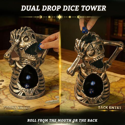 Skull Dice Tower for DND - Dice Rolling Tower for Dungeons and Dragons RPG Tabletop Games, Includes 7-Piece Dice Set, DND Gift for Players (Copper) in Kuwait
