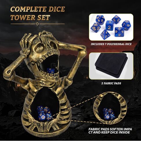 Skull Dice Tower for DND - Dice Rolling Tower for Dungeons and Dragons RPG Tabletop Games, Includes 7-Piece Dice Set, DND Gift for Players (Copper) in Kuwait