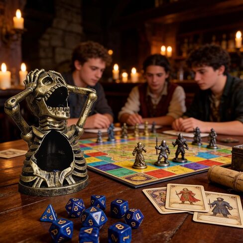 Skull Dice Tower for DND - Dice Rolling Tower for Dungeons and Dragons RPG Tabletop Games, Includes 7-Piece Dice Set, DND Gift for Players (Copper) in Kuwait