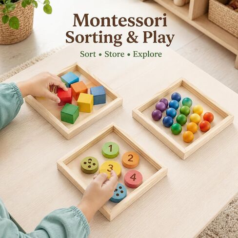 Roleader 6 Pcs Small Wood Trays for Storage Montessori Wooden Serving Trays Craft Boards Kids Arts Supplies Beige in Saudi Arabia