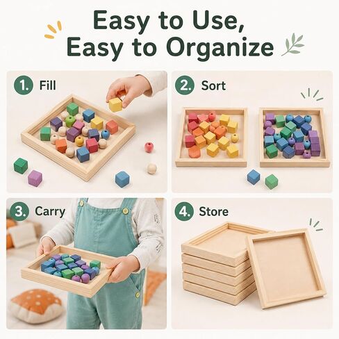 Roleader 6 Pcs Small Wood Trays for Storage Montessori Wooden Serving Trays Craft Boards Kids Arts Supplies Beige in Saudi Arabia