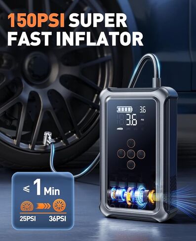 Car Battery Jump Starter with Air Compressor 6000A 150PSI, Car Jumper Starter Portable (All Gas/10L Diesel), Jump Box Car Battery with Auto-Shutoff Tire Inflator, Jumper Cables and Light in Saudi Arabia