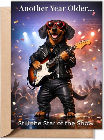 Funny Birthday Card for Men, Him, Husband, Dad, Grandpa – Rockstar Dog Guitar Card – Humorous Birthday Gifts for Husband, Boyfriend, Friend – 5x7 Folded Card with Envelope - Gifts for 30th, 40th, 50th, 60th, 70th, 80th, 90th, 100th in Saudi Arabia