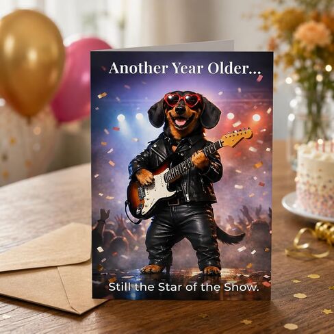 Funny Birthday Card for Men, Him, Husband, Dad, Grandpa – Rockstar Dog Guitar Card – Humorous Birthday Gifts for Husband, Boyfriend, Friend – 5x7 Folded Card with Envelope - Gifts for 30th, 40th, 50th, 60th, 70th, 80th, 90th, 100th in Saudi Arabia