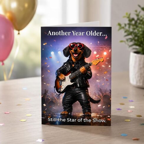 Funny Birthday Card for Men, Him, Husband, Dad, Grandpa – Rockstar Dog Guitar Card – Humorous Birthday Gifts for Husband, Boyfriend, Friend – 5x7 Folded Card with Envelope - Gifts for 30th, 40th, 50th, 60th, 70th, 80th, 90th, 100th in Saudi Arabia