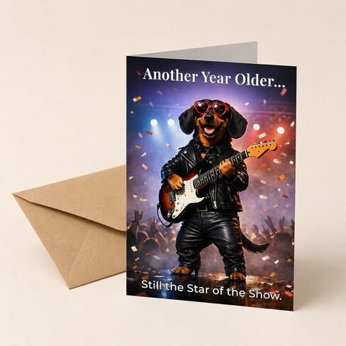 Funny Birthday Card for Men, Him, Husband, Dad, Grandpa – Rockstar Dog Guitar Card – Humorous Birthday Gifts for Husband, Boyfriend, Friend – 5x7 Folded Card with Envelope - Gifts for 30th, 40th, 50th, 60th, 70th, 80th, 90th, 100th in Saudi Arabia