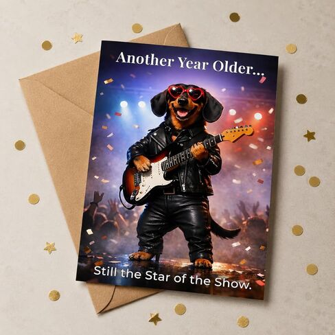 Funny Birthday Card for Men, Him, Husband, Dad, Grandpa – Rockstar Dog Guitar Card – Humorous Birthday Gifts for Husband, Boyfriend, Friend – 5x7 Folded Card with Envelope - Gifts for 30th, 40th, 50th, 60th, 70th, 80th, 90th, 100th in Saudi Arabia