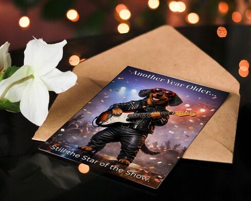 Funny Birthday Card for Men, Him, Husband, Dad, Grandpa – Rockstar Dog Guitar Card – Humorous Birthday Gifts for Husband, Boyfriend, Friend – 5x7 Folded Card with Envelope - Gifts for 30th, 40th, 50th, 60th, 70th, 80th, 90th, 100th in Saudi Arabia