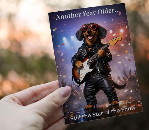 Funny Birthday Card for Men, Him, Husband, Dad, Grandpa – Rockstar Dog Guitar Card – Humorous Birthday Gifts for Husband, Boyfriend, Friend – 5x7 Folded Card with Envelope - Gifts for 30th, 40th, 50th, 60th, 70th, 80th, 90th, 100th in Saudi Arabia