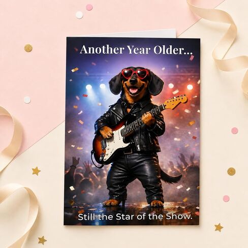 Funny Birthday Card for Men, Him, Husband, Dad, Grandpa – Rockstar Dog Guitar Card – Humorous Birthday Gifts for Husband, Boyfriend, Friend – 5x7 Folded Card with Envelope - Gifts for 30th, 40th, 50th, 60th, 70th, 80th, 90th, 100th in Saudi Arabia