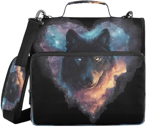 ALAZA Love Starry Sky Wolf Space Galaxy Zipper Binder 3 Ring Binder Organizer with Zipper and Shoulder Strap Large Capacity Multi-Pocket for Office Supplies Work in Kuwait