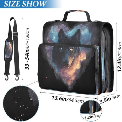 ALAZA Love Starry Sky Wolf Space Galaxy Zipper Binder 3 Ring Binder Organizer with Zipper and Shoulder Strap Large Capacity Multi-Pocket for Office Supplies Work in Kuwait