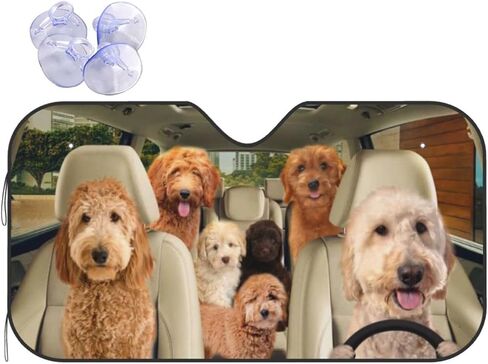 Goldendoodle Windshield Sun Shade Reflective Sun Visor Covers for Cars Keep Your Vehicle Cool and Damage Free Easy to Use 51x28in for Most Sedans SUV Truck Automotive in Kuwait