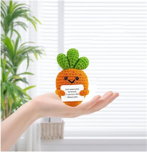 Knitted Emotional Support Plush Positive Doll Toy with Motivational Card Desk or Car Accessories for Friends Birthday Party Decorations (Carrot) in Kuwait