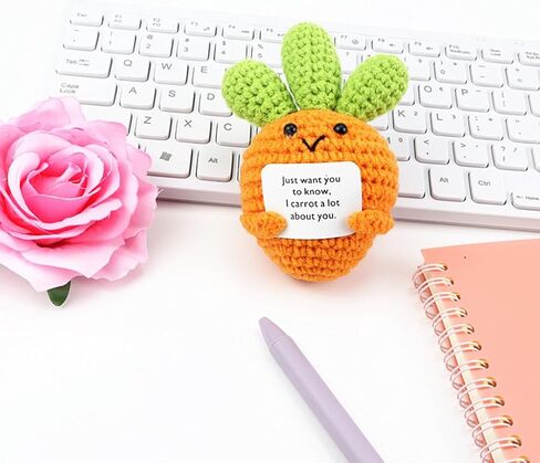 Knitted Emotional Support Plush Positive Doll Toy with Motivational Card Desk or Car Accessories for Friends Birthday Party Decorations (Carrot) in Kuwait