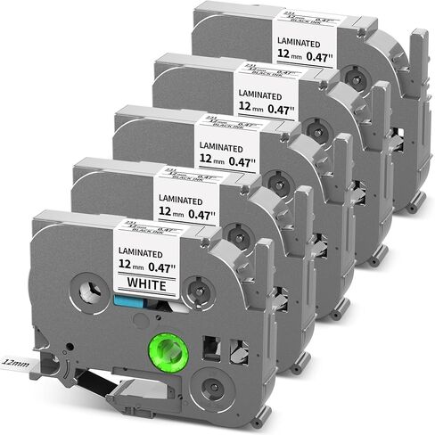TZe-231 Replace for Brother Label Maker Tape 12mm 0.47 Laminated White P-Touch Label Tape 1/2" TZe TZ Tape TZe231 for Brother PT-D210 PT-D220 H110 D400 1280 D610BT, 12mm x 8m, Black on White, 5-Pack in Kuwait