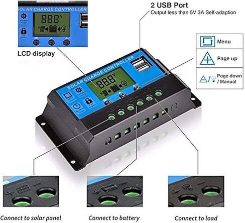 12V 24V PWM Solar Controller MPPT Solar Charger with LCD Display, USB Output (100A) in Kuwait