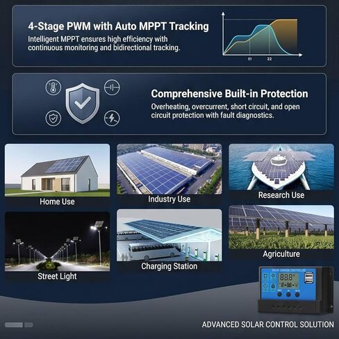 12V 24V PWM Solar Controller MPPT Solar Charger with LCD Display, USB Output (100A) in Kuwait