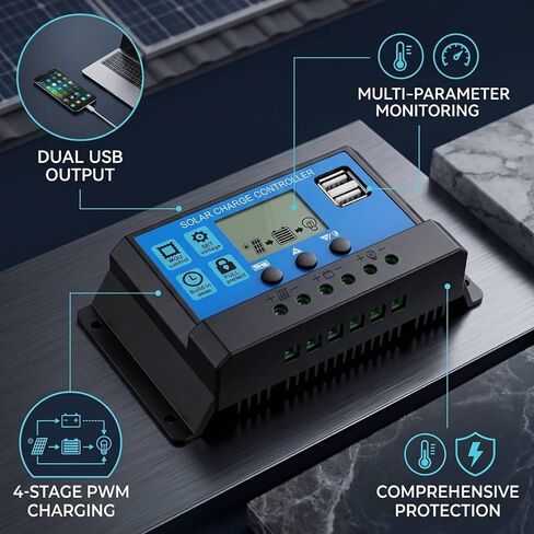 12V 24V PWM Solar Controller MPPT Solar Charger with LCD Display, USB Output (100A) in Kuwait