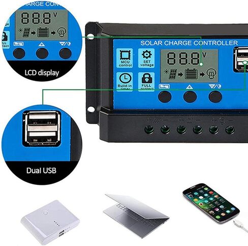 12V 24V PWM Solar Controller MPPT Solar Charger with LCD Display, USB Output (100A) in Kuwait