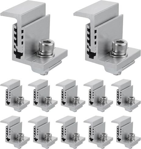 12PCS Solar Panel Brackets Adjustable End Clamp 5 Gear 35-50mm Aluminum Solar Mounting Brackets Kit for RV Metal Roof Flat Roof Silver in Saudi Arabia