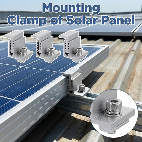 12PCS Solar Panel Brackets Adjustable End Clamp 5 Gear 35-50mm Aluminum Solar Mounting Brackets Kit for RV Metal Roof Flat Roof Silver in Saudi Arabia