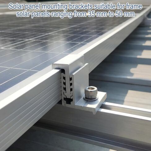 12PCS Solar Panel Brackets Adjustable End Clamp 5 Gear 35-50mm Aluminum Solar Mounting Brackets Kit for RV Metal Roof Flat Roof Silver in Saudi Arabia
