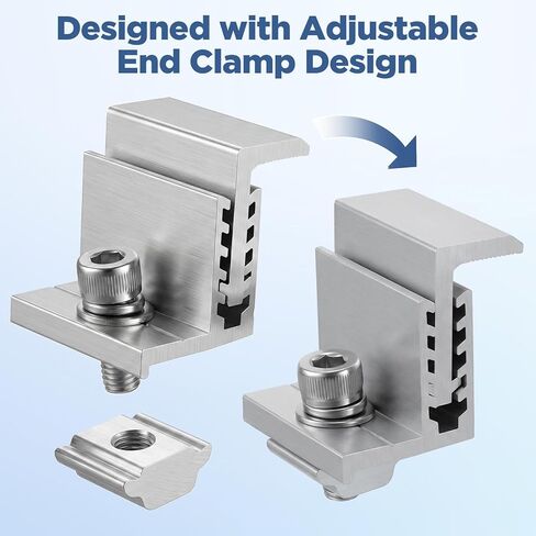 12PCS Solar Panel Brackets Adjustable End Clamp 5 Gear 35-50mm Aluminum Solar Mounting Brackets Kit for RV Metal Roof Flat Roof Silver in Saudi Arabia
